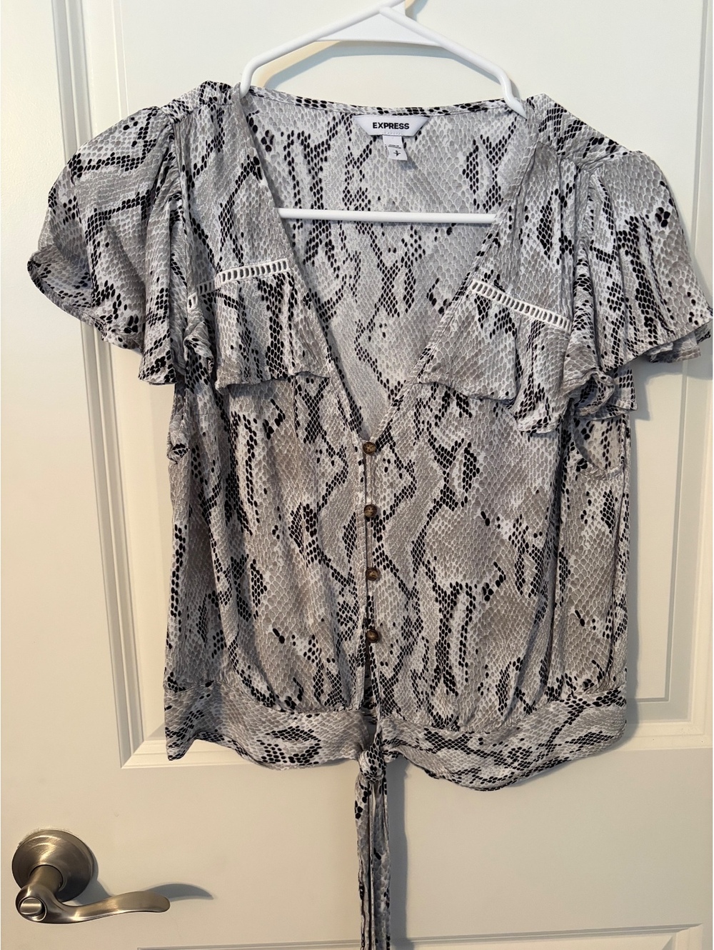 Express Women's Snake Print Button-Up Tie Front Blouse, Size Small